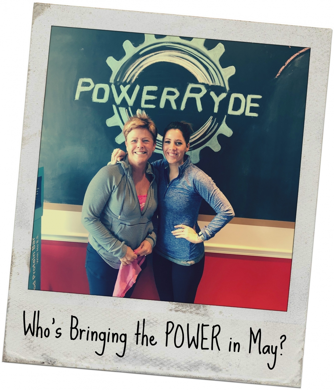 Polaroid style picture of Amanda and Diane Simpson with 'Who Brought the POWER in May'?